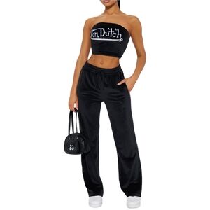 Von Dutch Velour Wide Leg Pant  [Black/White]
